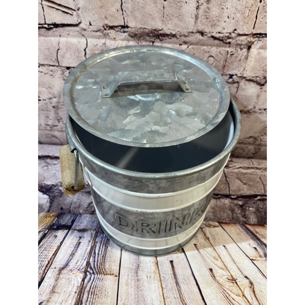 Unbranded Galvanized Metal Ice Bucket Silver White Drinks Rustic Farmhouse Decor - Picture 9 of 10